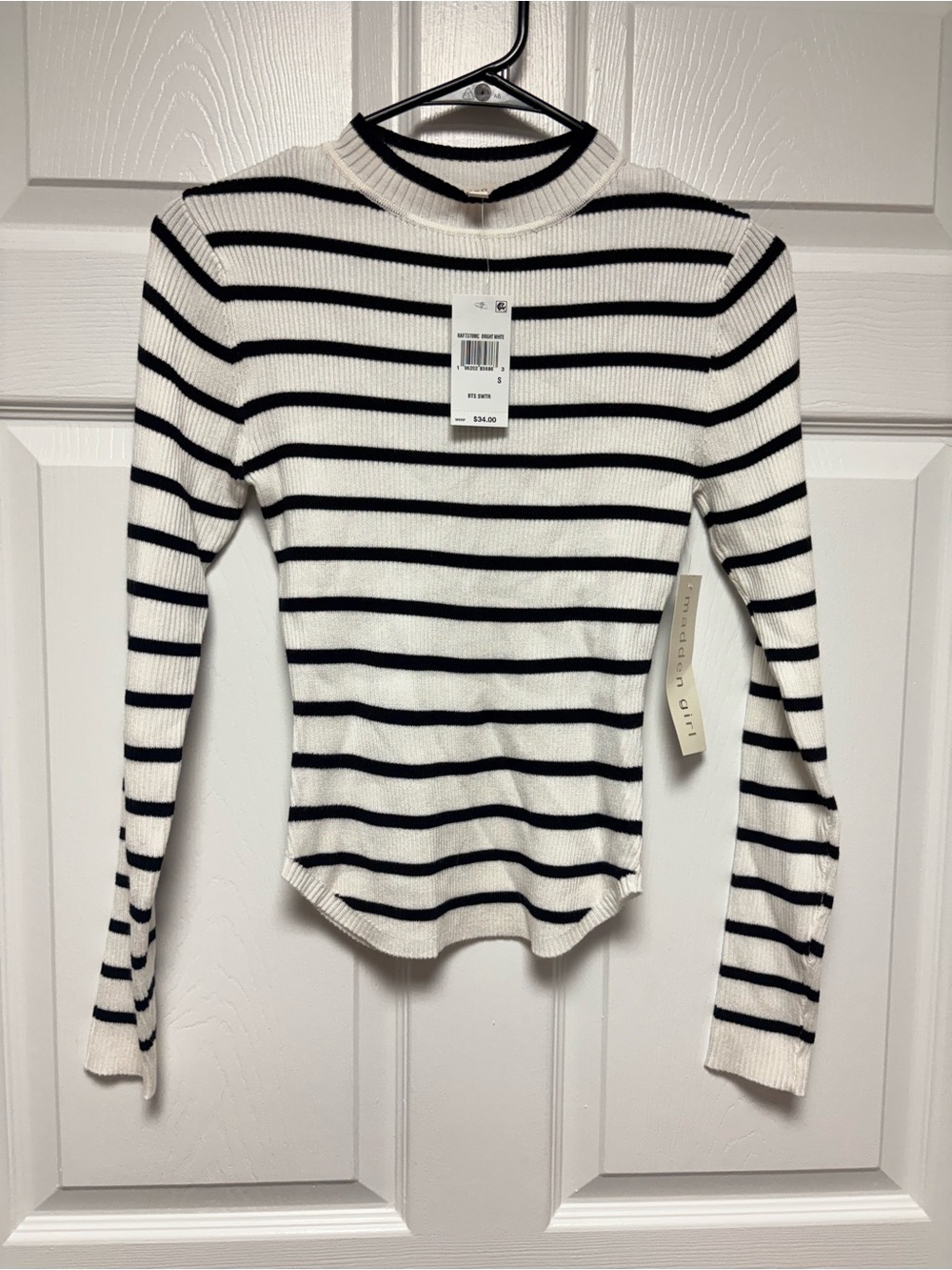 NWT Madden Girl Black & White Striped Ribbed Long Sleeve Top